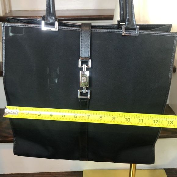 GUCCI Jackie Black Leather Rolled Top Handles Tall Nylon Tote Bag VTG Mint - Picture 15 of 17